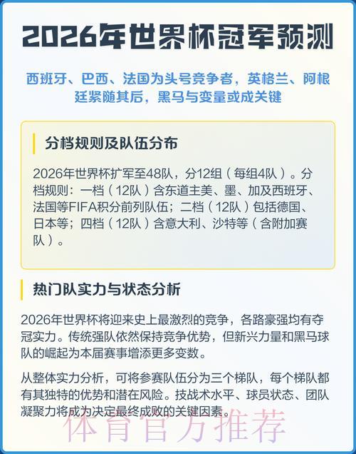 2026年世界杯夺冠热门球队预测 2026年世界杯夺冠热门球队预测